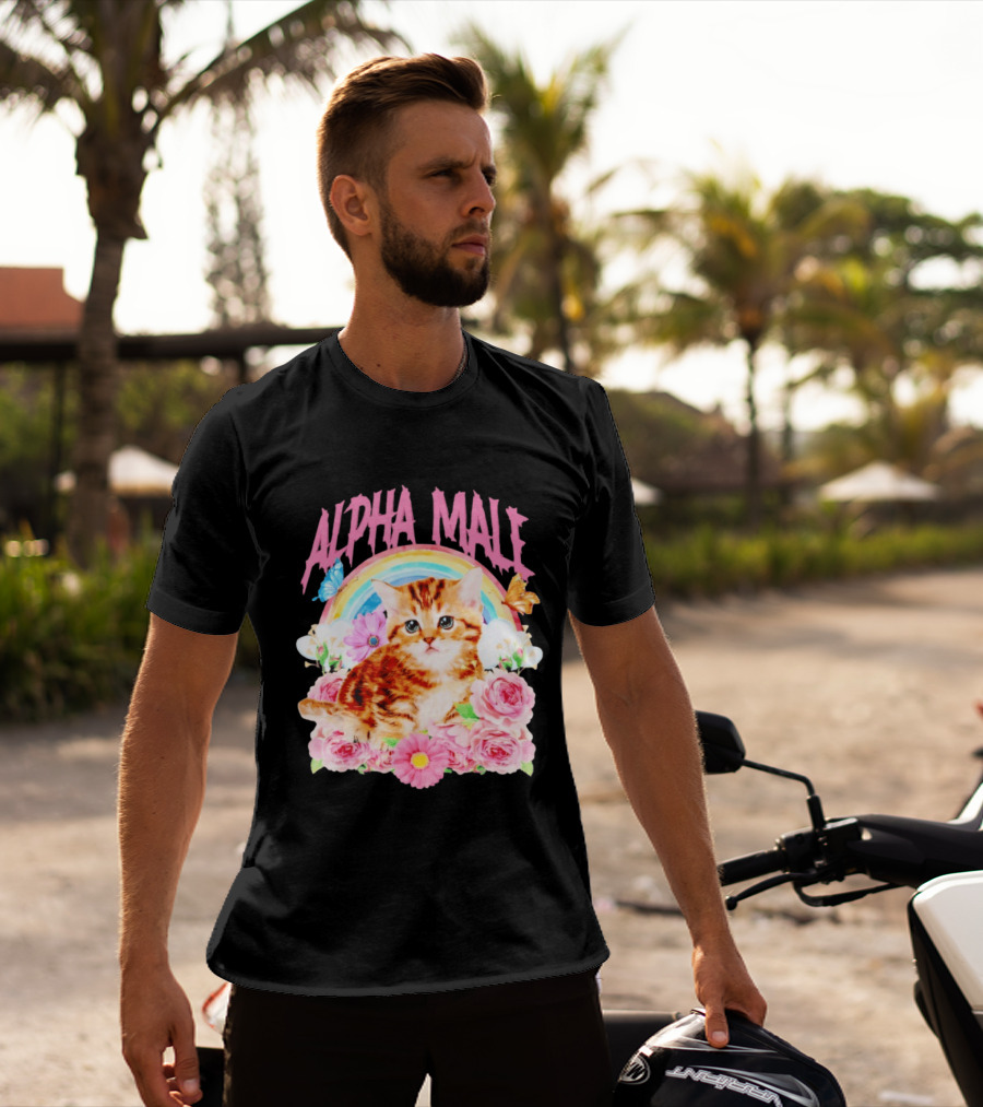 Alpha Male Kitten Rainbow Butterfly Floral Roses T-Shirt