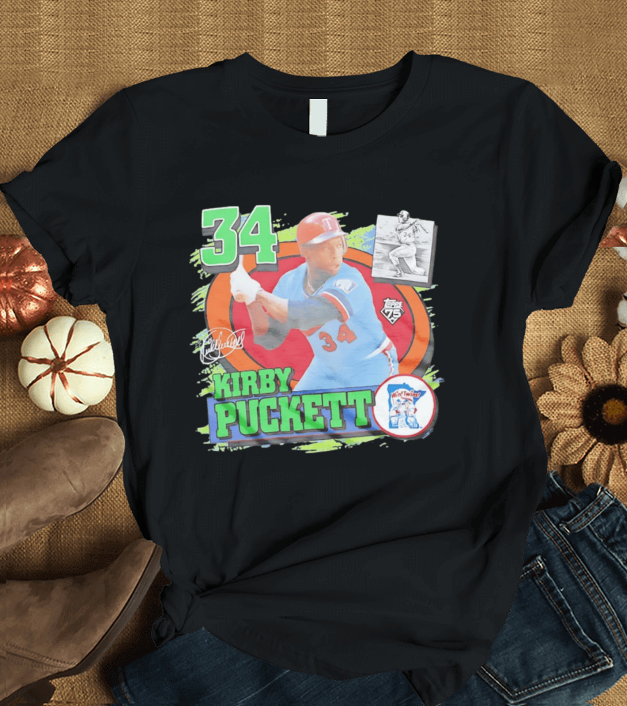 Kirby Puckett Number 34 Minnesota Twins Topps 75 Collection Vintage Baseball Card T-Shirt