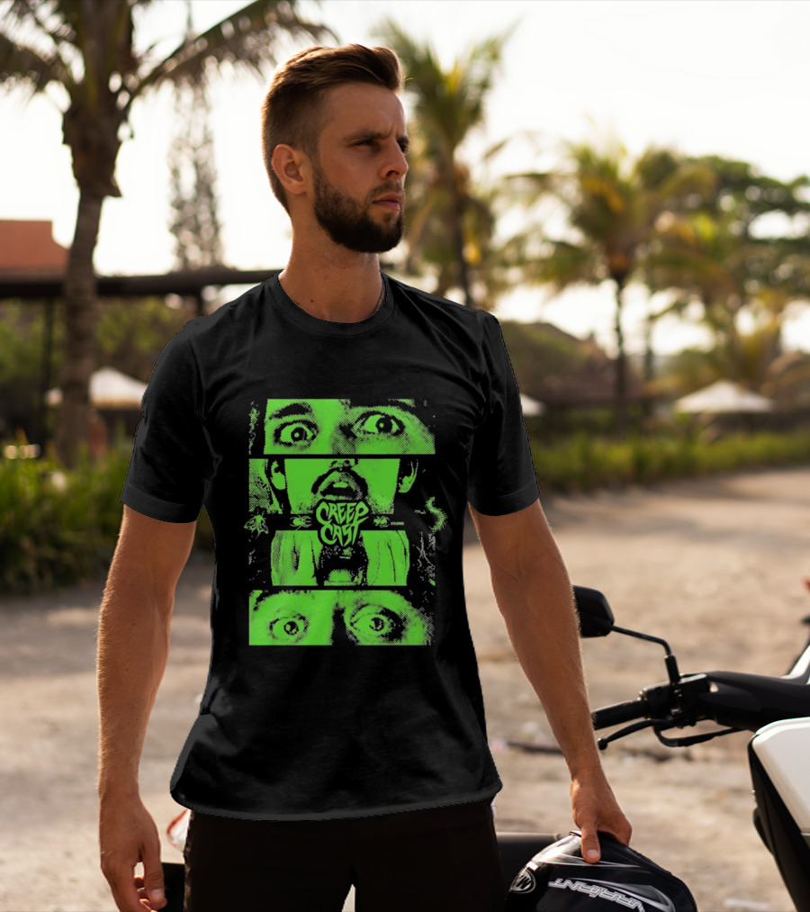 CreepCast Horror Retro Comic Green Face T-Shirt