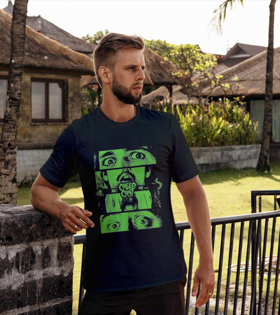 CreepCast Horror Retro Comic Green Face T-Shirt