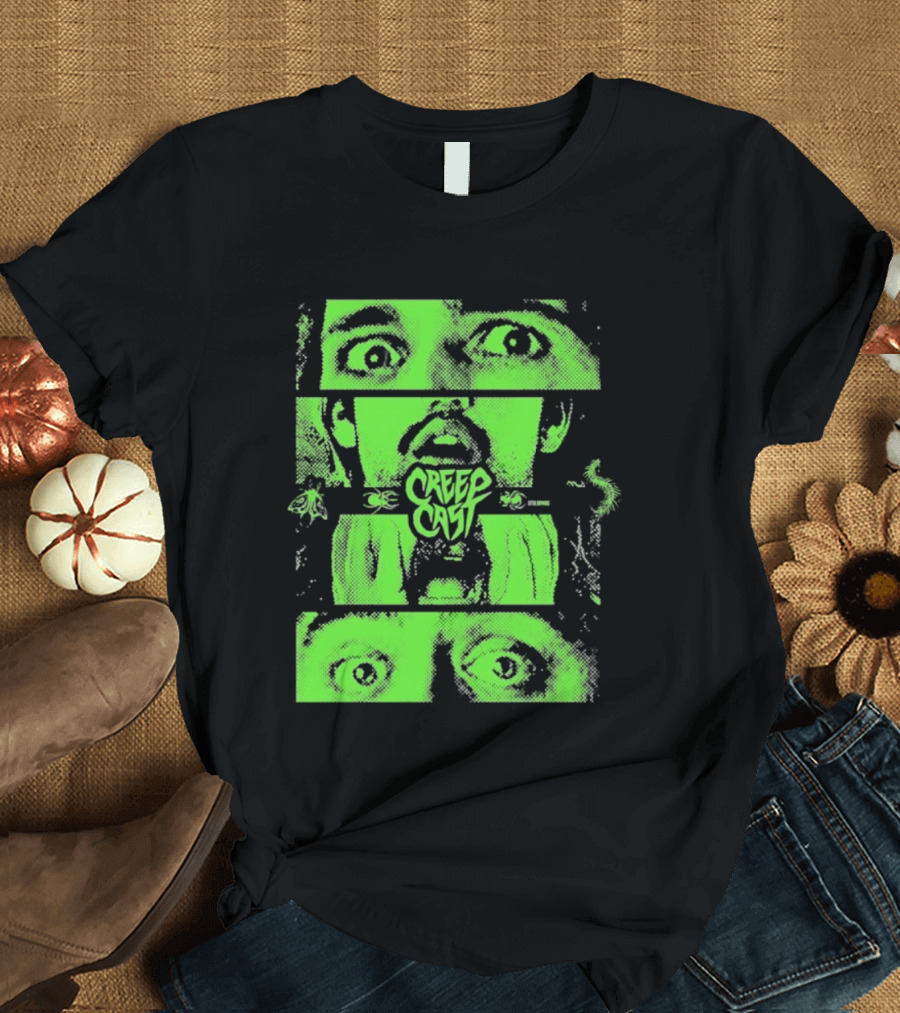 CreepCast Horror Retro Comic Green Face T-Shirt