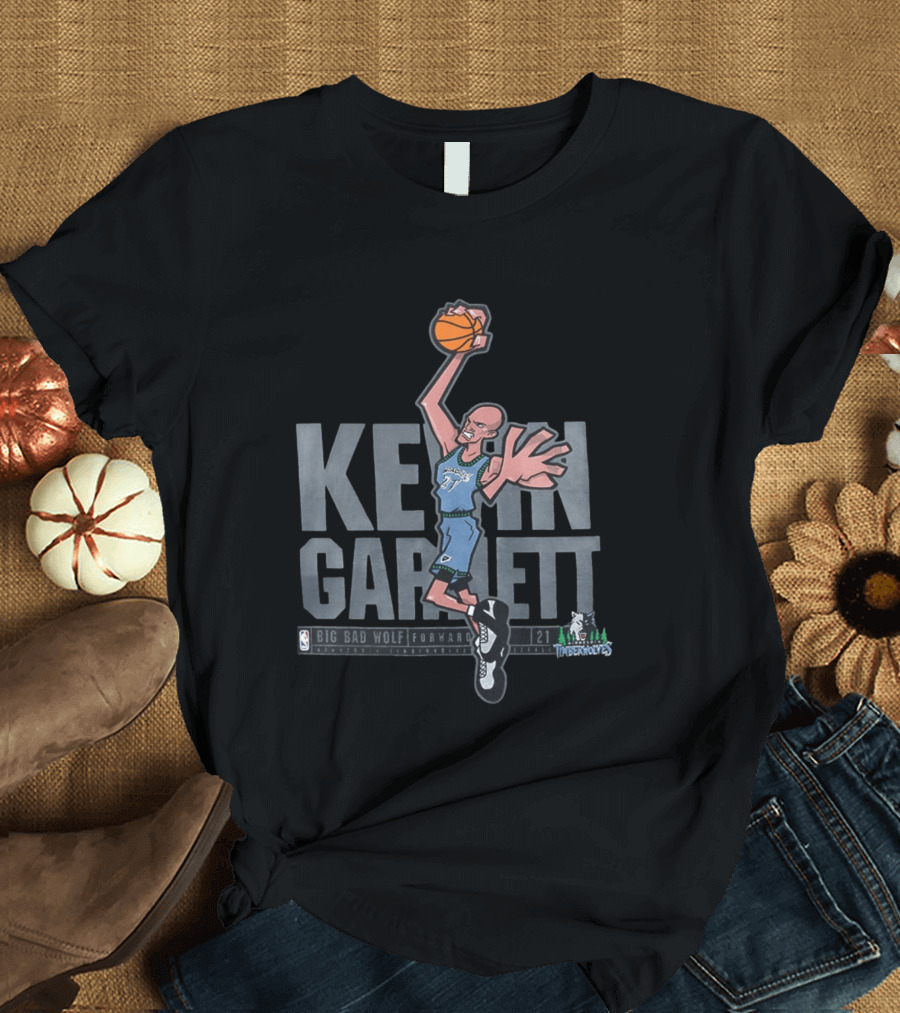 Kevin Garnett Big Bad Wolf Forward 21 Minnesota Timberwolves NBA Caricature T-Shirt