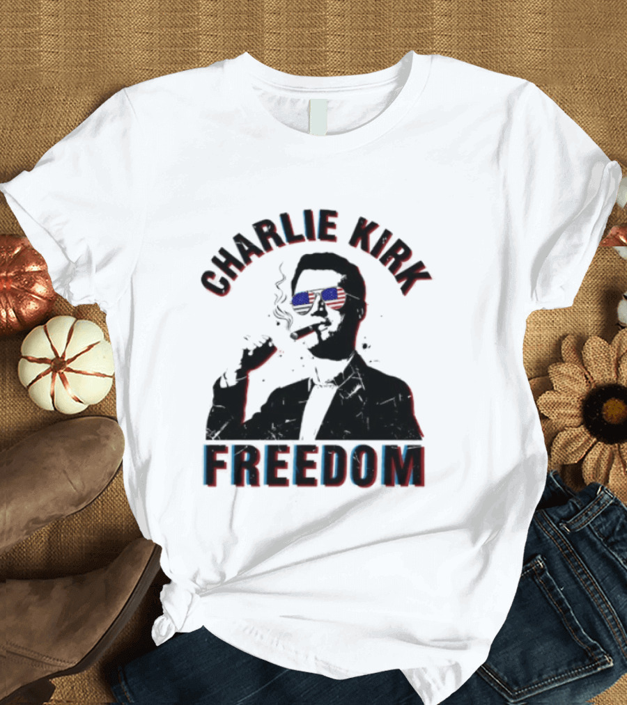 Charlie Kirk Freedom Cigars Sunglasses American Flag T-Shirt