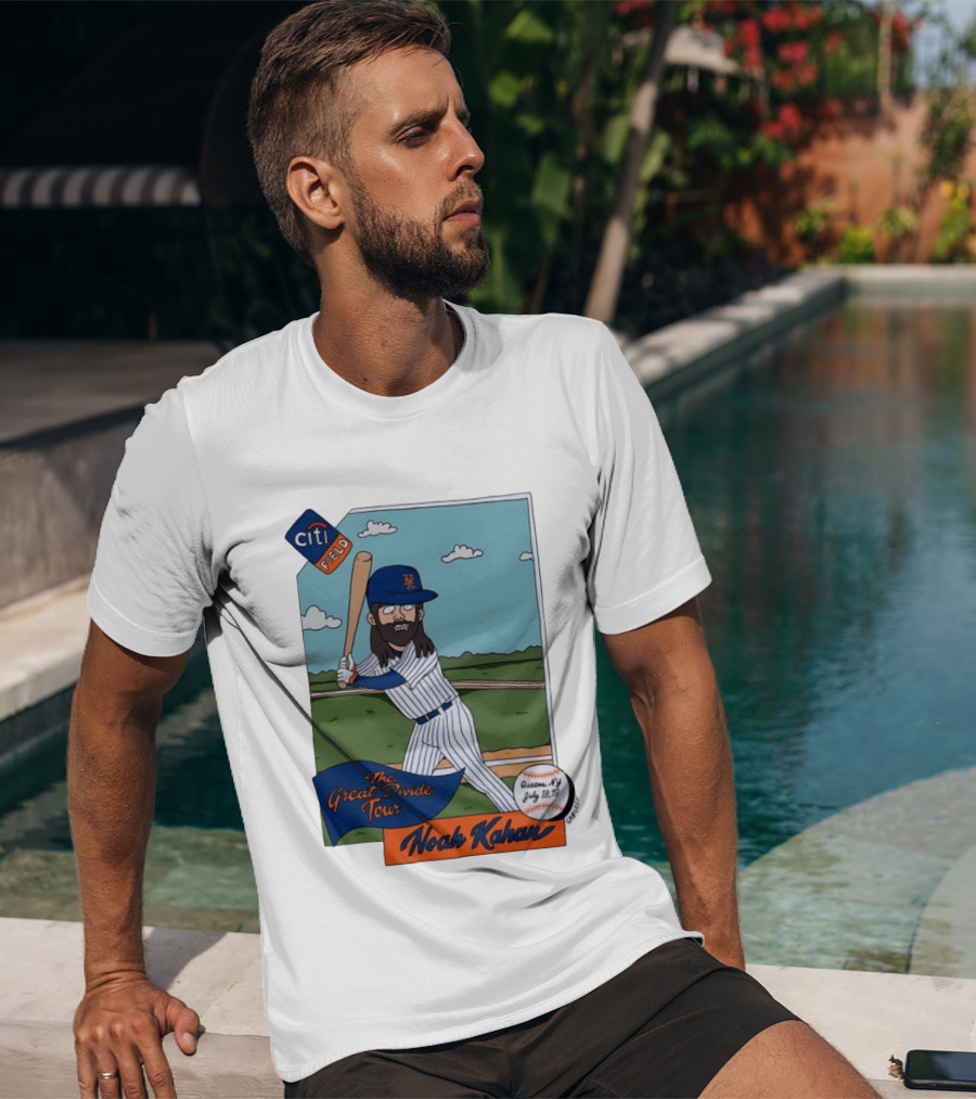 Noah Kahan The Great Divide Tour Citi Field New York Mets Cartoon Baseball July 18 19 T-Shirt