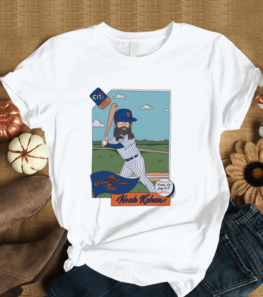 Noah Kahan The Great Divide Tour Citi Field New York Mets Cartoon Baseball July 18 19 T-Shirt