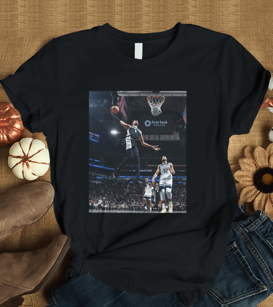 Victor Wembanyama Dunk Spurs Vs Timberwolves Frost Bank Center T-Shirt