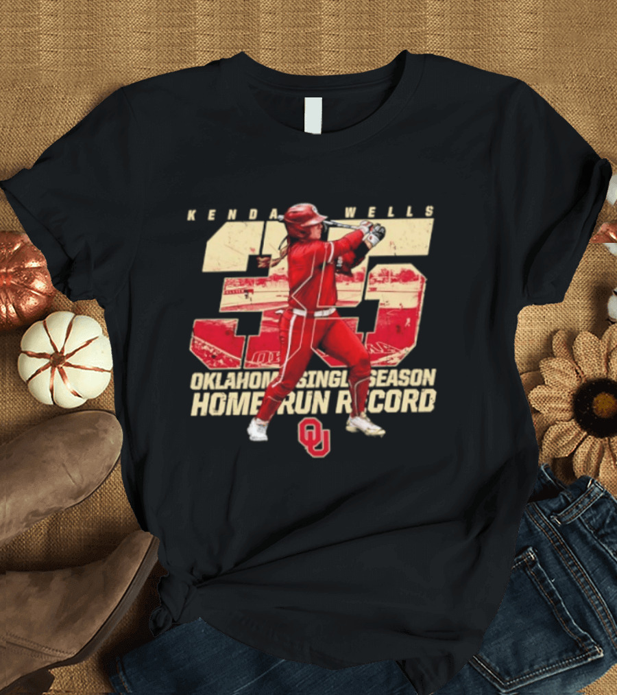 Kendall Wells 35 Oklahoma Single Season Home Run Record OU T-Shirt