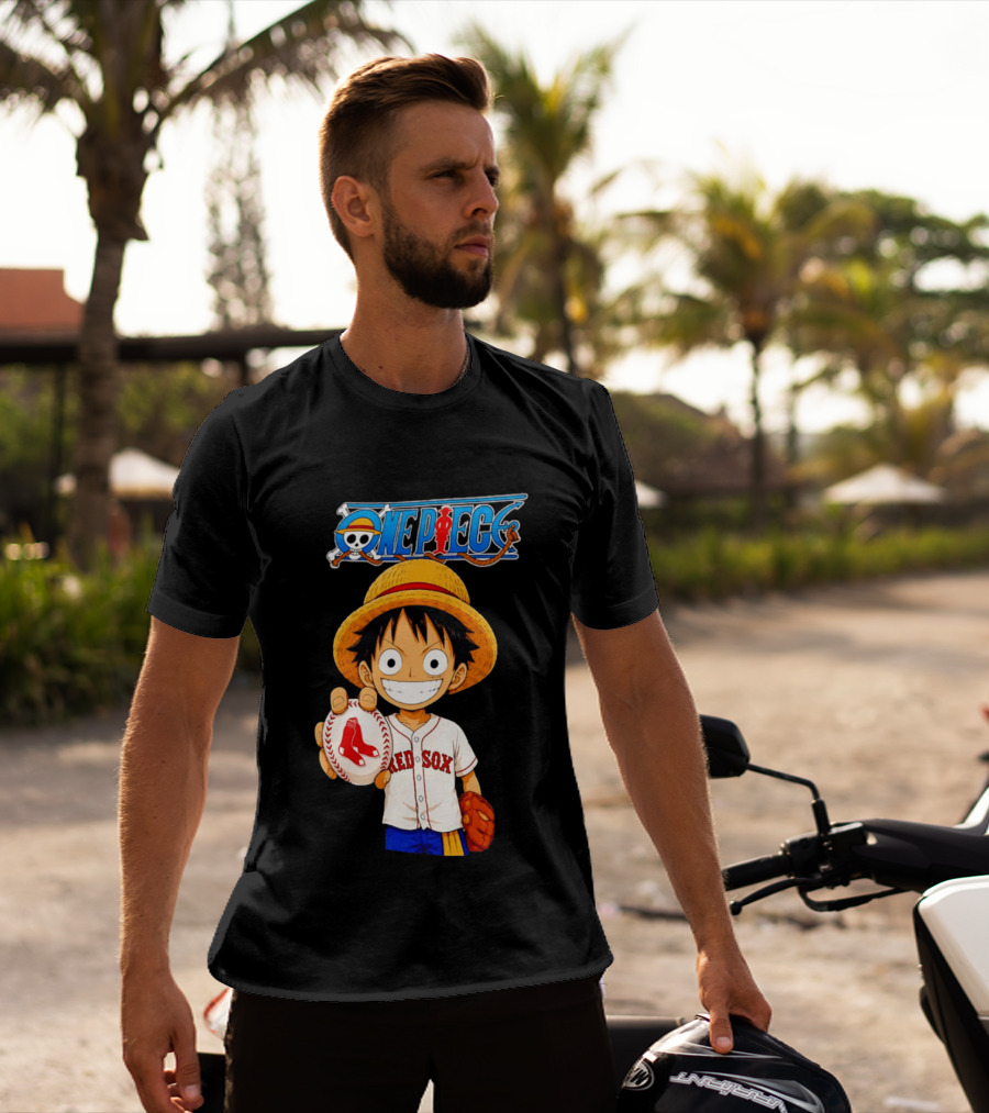 Monkey D. Luffy Red Sox One Piece Crossover Boston Baseball Collaboration T-Shirt