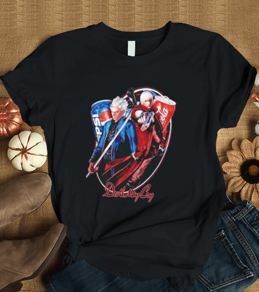 Devil May Cry Dante Vergil Pepsi Coca Cola Drink Battle T-Shirt