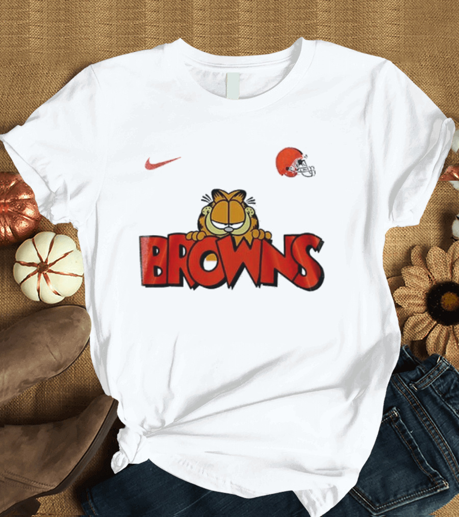 Cleveland Browns Garfield Orange Cat Helmet Nike T-Shirt