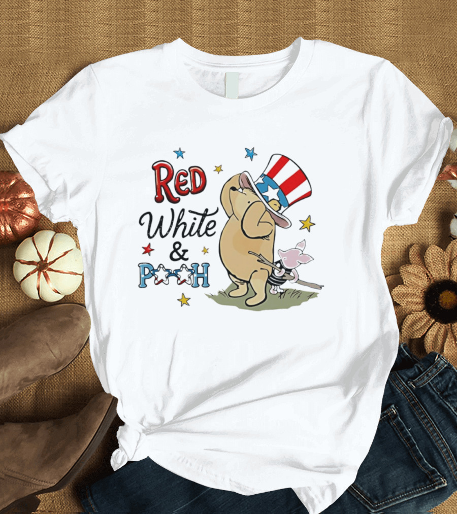 Red White And Pooh Patriotic Theme With Piglet T-Shirt