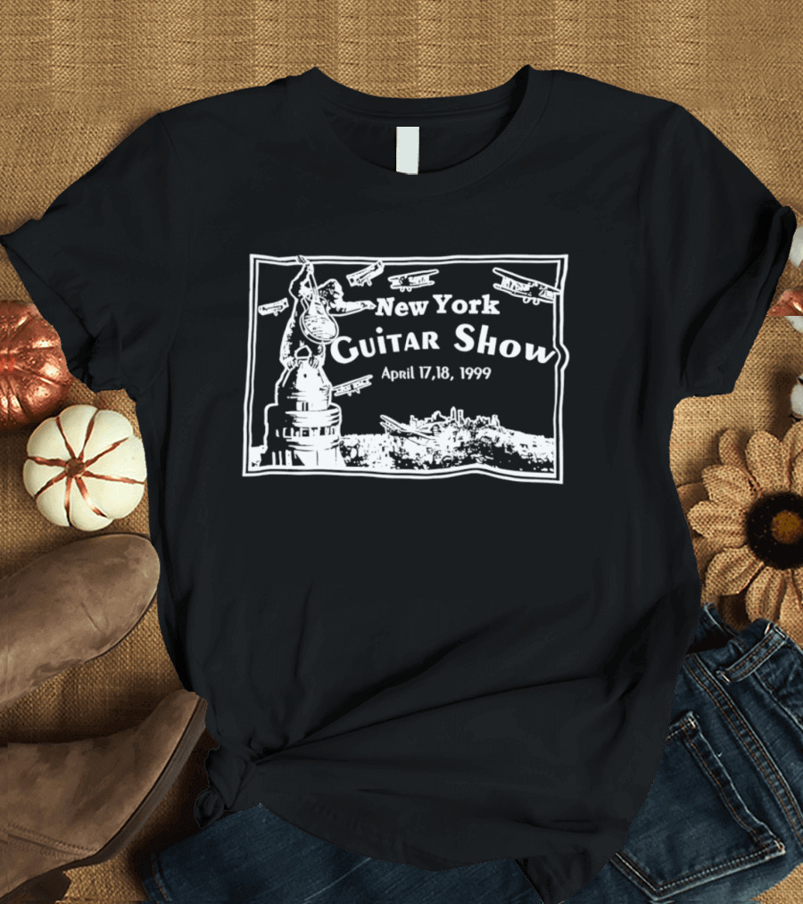 New York Guitar Show April 17 18 1999 Statue Of Liberty Airplanes T-Shirt