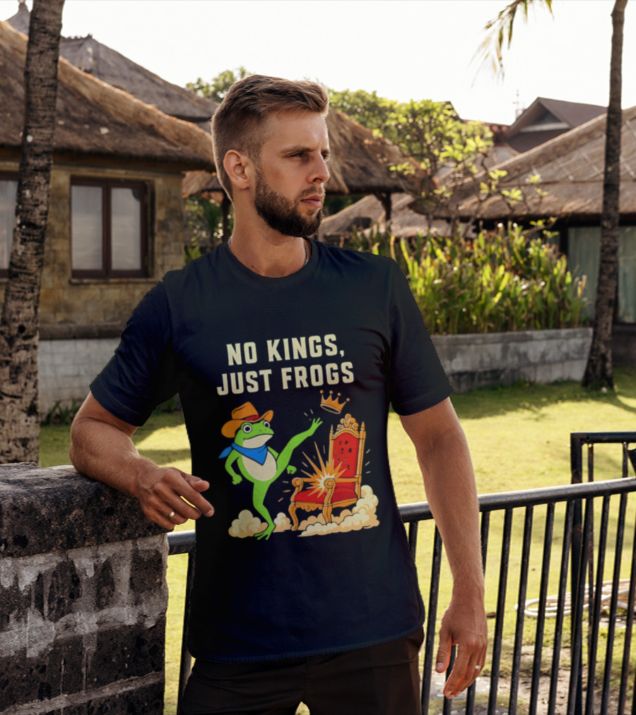 No Kings Just Frogs Portland Cowboy Frog Kicking Crown From Throne T-Shirt