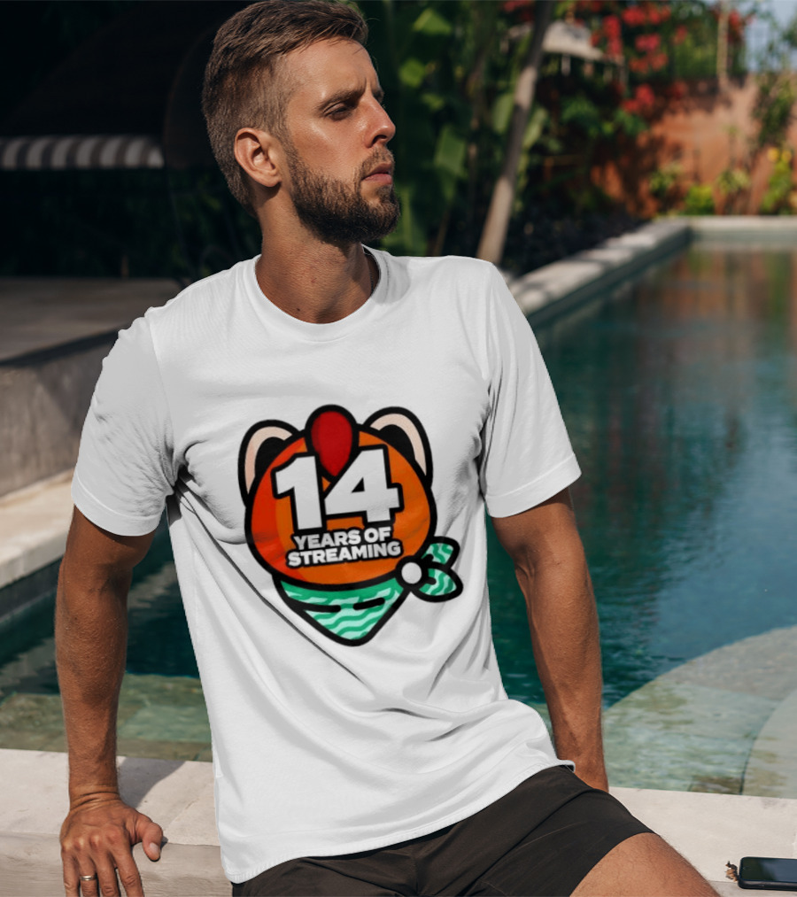 14 Years Of Streaming Cat Ear Design With Bandana T-Shirt