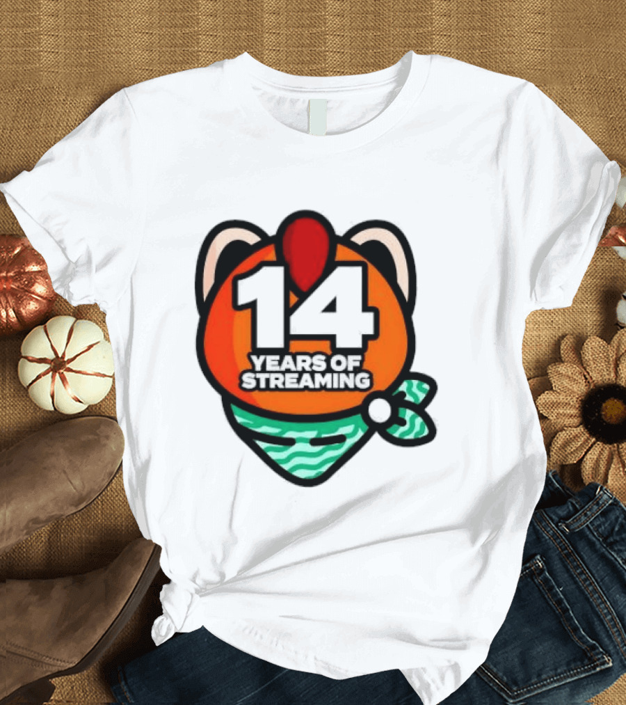 14 Years Of Streaming Cat Ear Design With Bandana T-Shirt