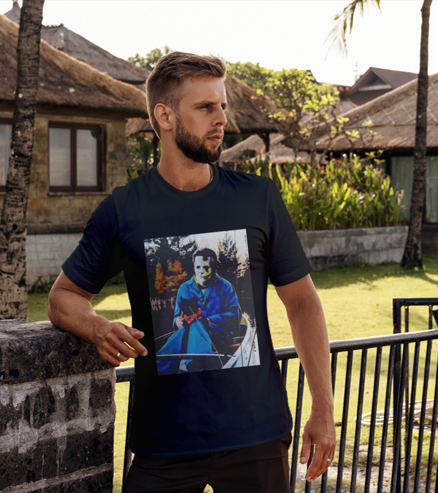 Michael Myers Lake Fishing With Cat In Boat T-Shirt