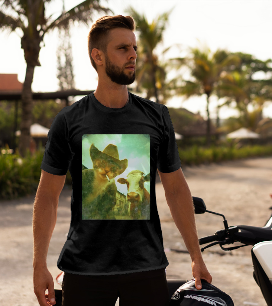 Cowboy Cat Smoking With Cow T-Shirt