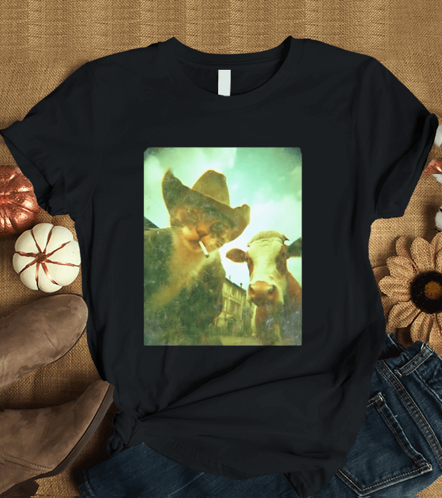 Cowboy Cat Smoking With Cow T-Shirt