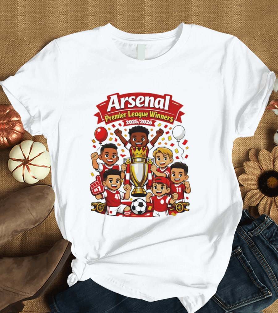 Arsenal Premier League Winners 2025 2026 Cartoon Champions Celebration T-Shirt