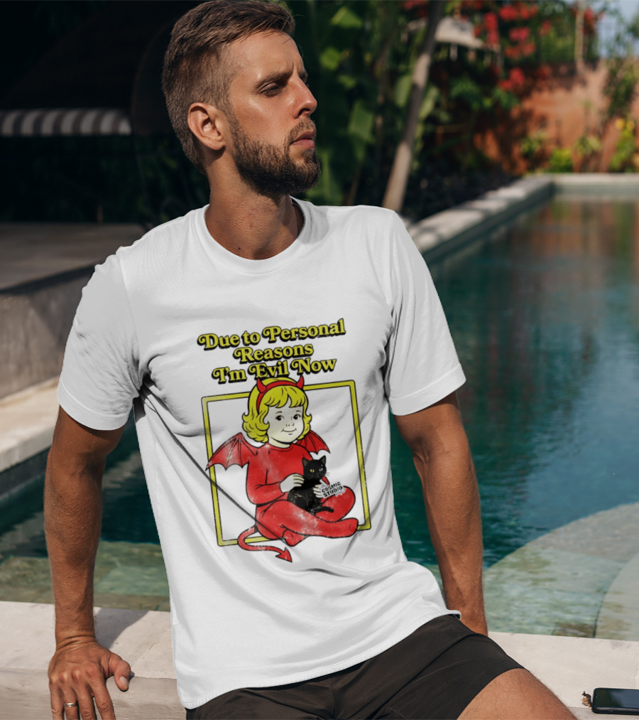 Due To Personal Reasons I'm Evil Now Baby Devil Costume With Black Cat T-Shirt