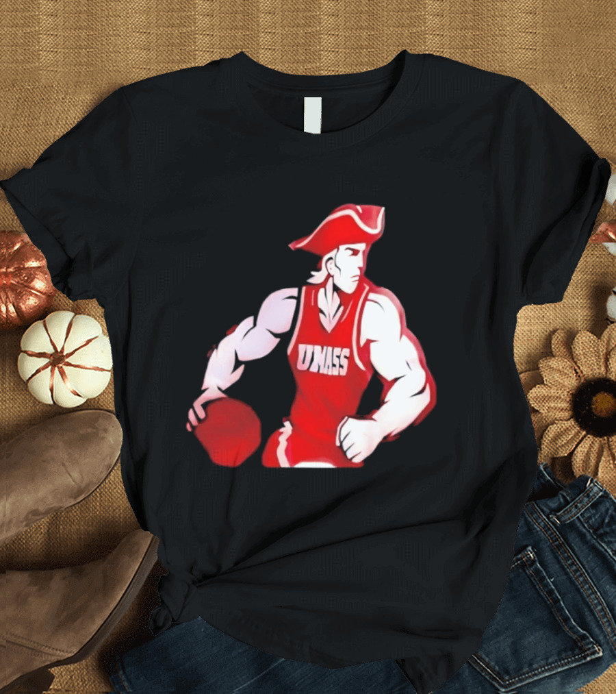 UMass Minutemen Basketball Red Jersey Embroidery T-Shirt