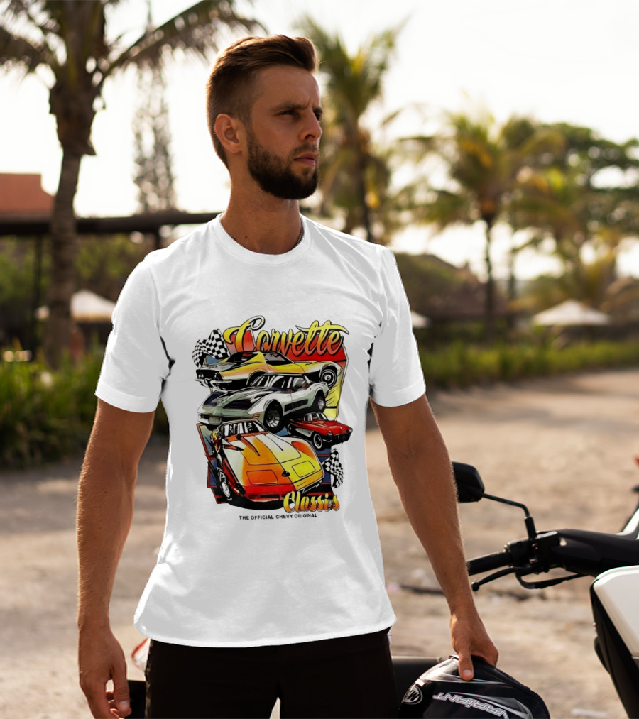 Corvette Classics The Official Chevy Original Cars Racing Flags T-Shirt
