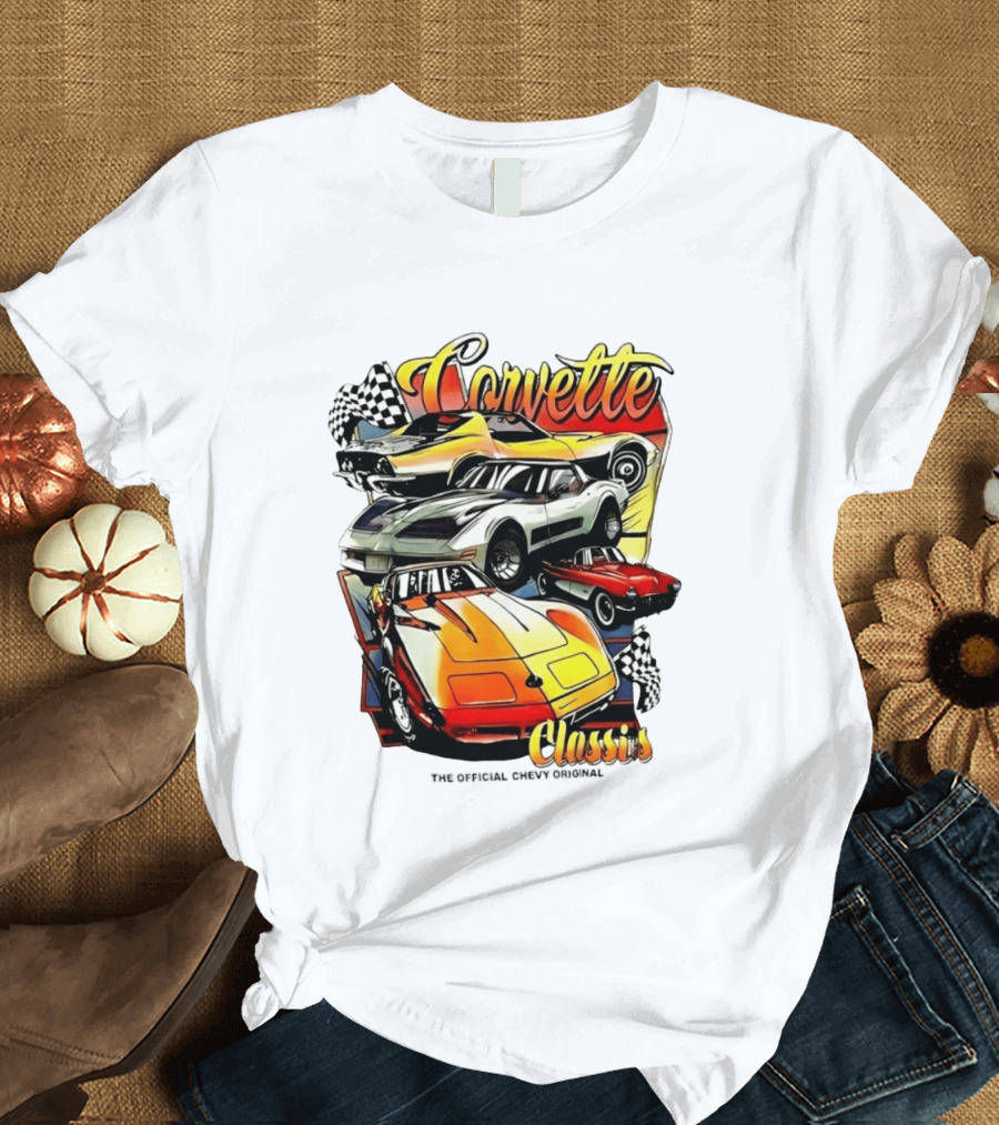 Corvette Classics The Official Chevy Original Cars Racing Flags T-Shirt