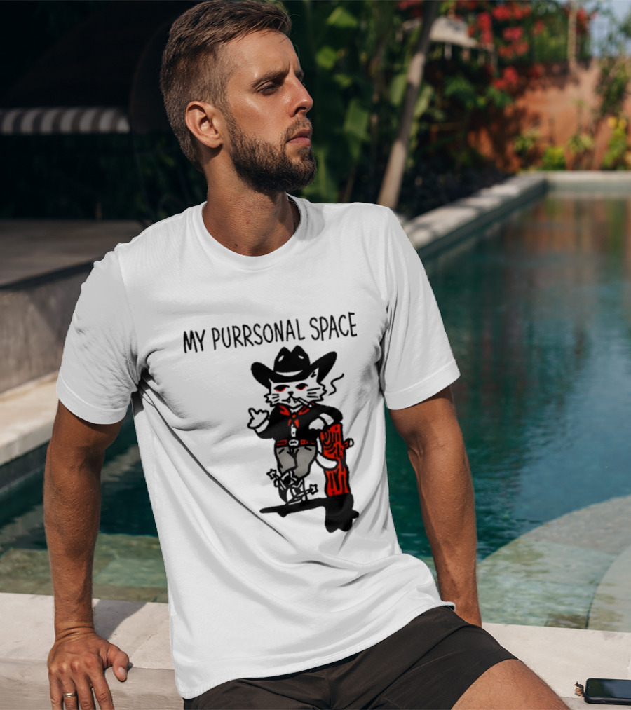 Cowboy Cat Smoking My Purrsonal Space Cartoon Western T-Shirt