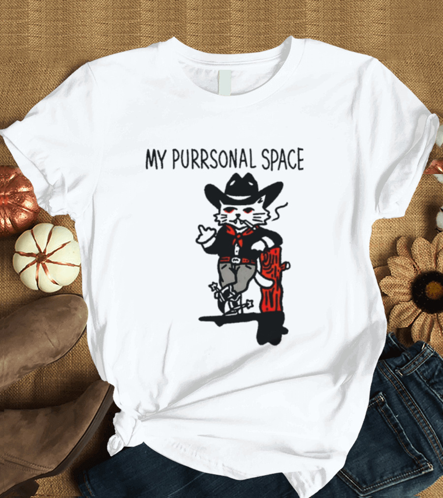 Cowboy Cat Smoking My Purrsonal Space Cartoon Western T-Shirt