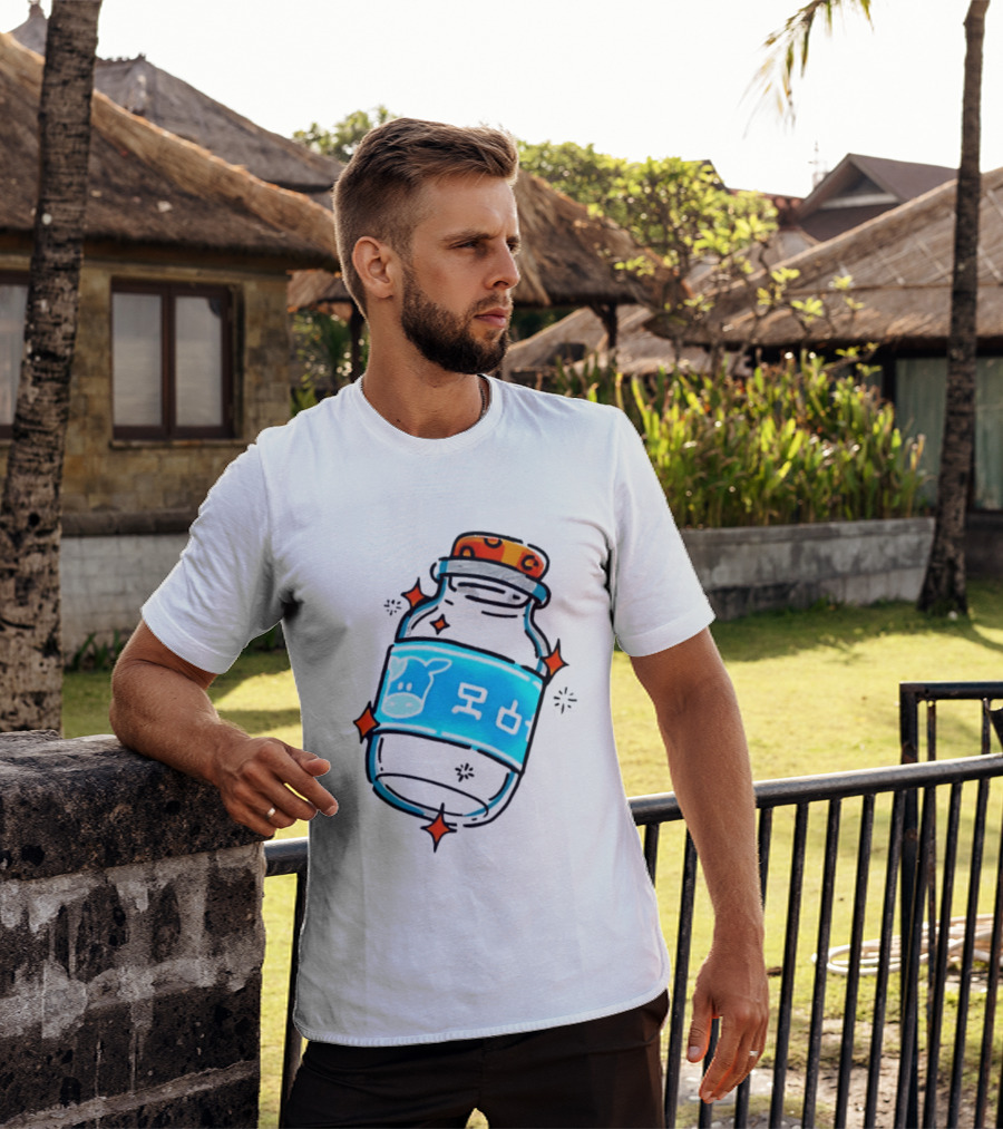 Fresh Milk Bottle With Blue Cow Label And Orange Cap T-Shirt