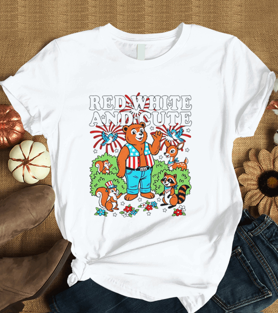Red White And Cute Bear Raccoon Squirrel Peanuts T-Shirt