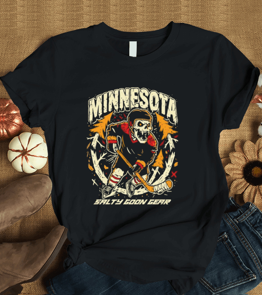 Minnesota Wild Salty Goon Hockey Skeleton T-Shirt
