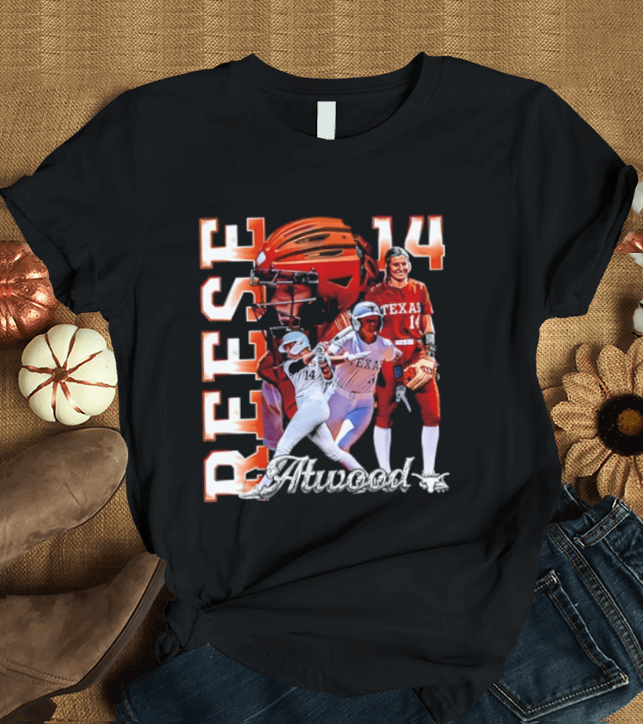 Reese Atwood 14 Texas Longhorns Softball Player White Uniform And Red Helmet T-Shirt