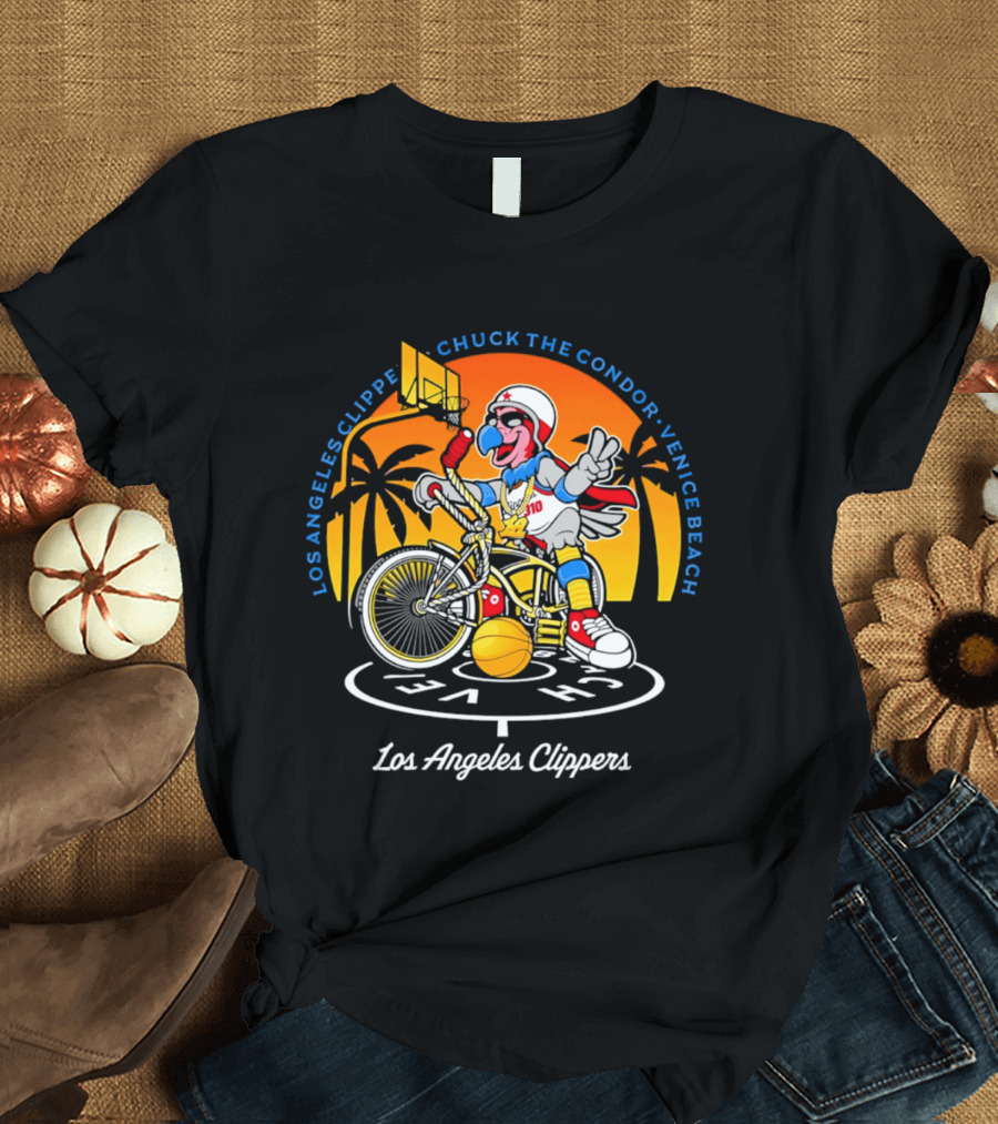 Los Angeles Clippers Chuck The Condor Venice Beach Bicycle Sunset T-Shirt
