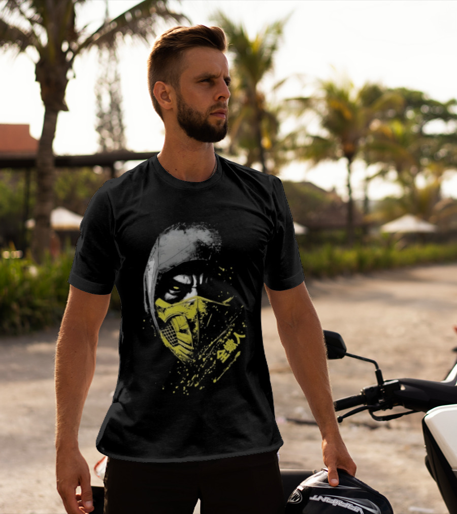 Scorpion Get Over Here Mortal Kombat Classic Yellow Mask T-Shirt