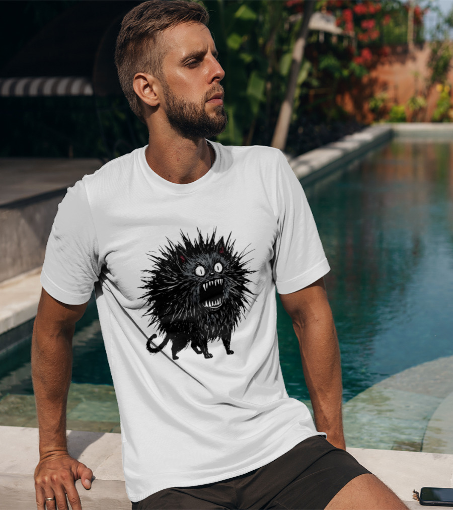 Angry Spiky Black Cat Meme Wild Expression T-Shirt