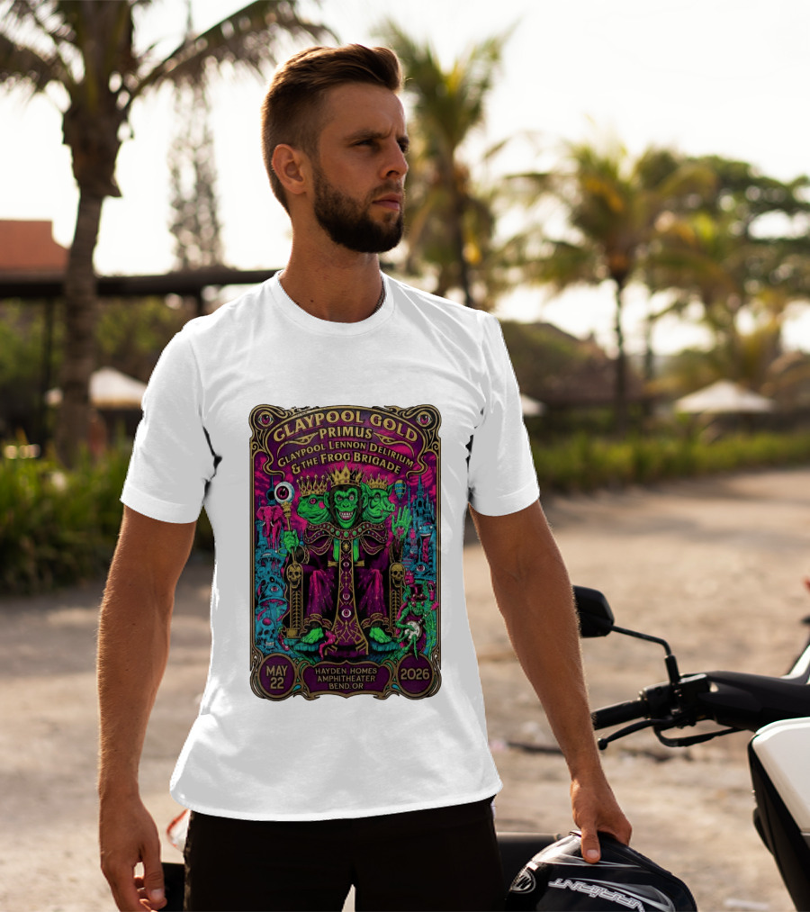 Claypool Gold Primus Claypool Lennon Delirium And The Frog Brigade Hayden Homes Amphitheater Bend Oregon May 22 2026 Gig T-Shirt