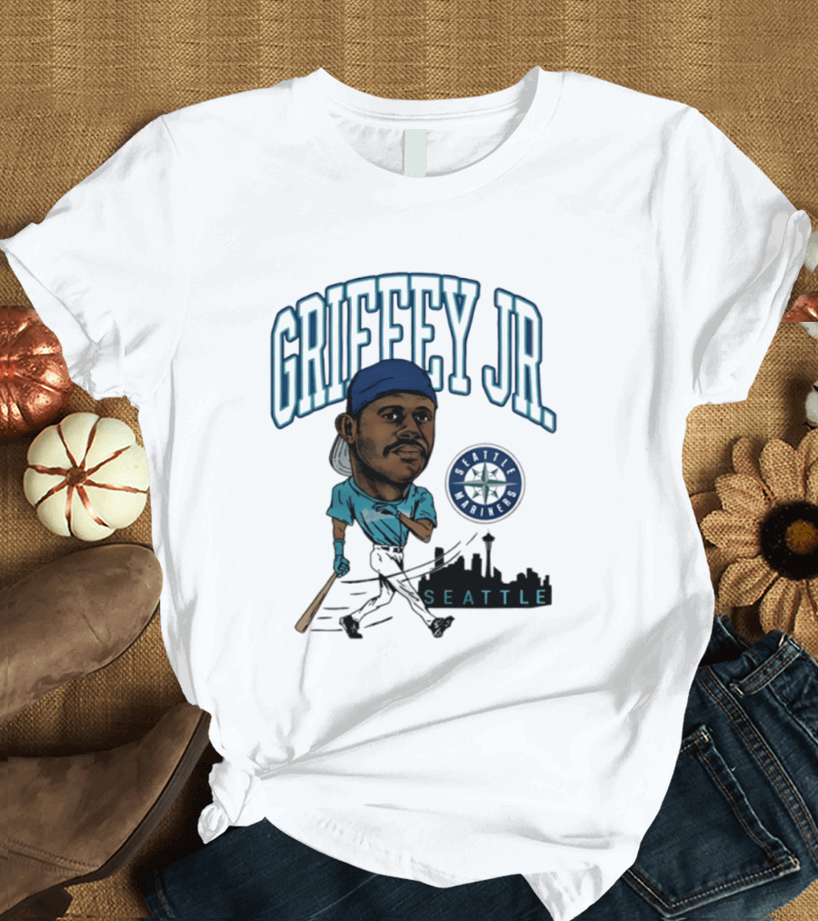 Seattle Mariners Griffey Jr. Skyline Caricature T-Shirt
