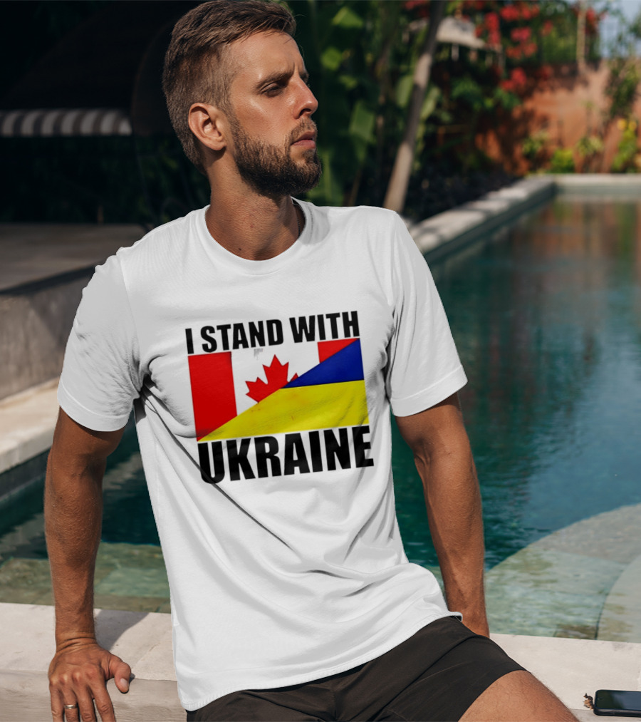 I Stand With Ukraine Canada Flag Maple Leaf Yellow Blue T-Shirt