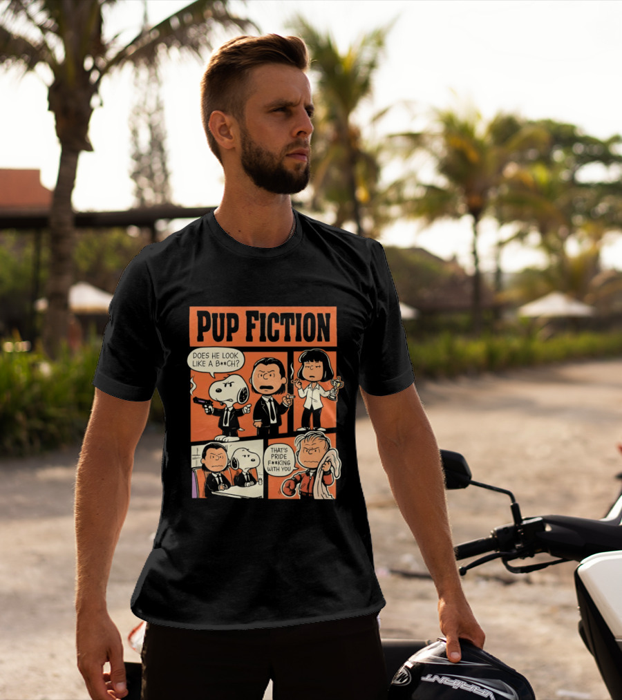 Pup Fiction Peanuts And Pulp Fiction Characters Mashup T-Shirt