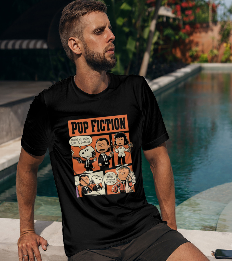 Pup Fiction Peanuts And Pulp Fiction Characters Mashup T-Shirt