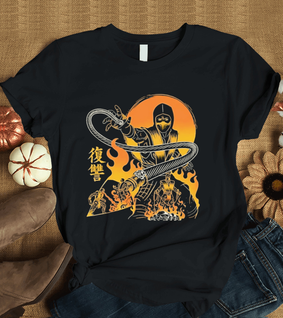 Scorpion Mortal Kombat Hellbound Wrath Kanji Flames T-Shirt