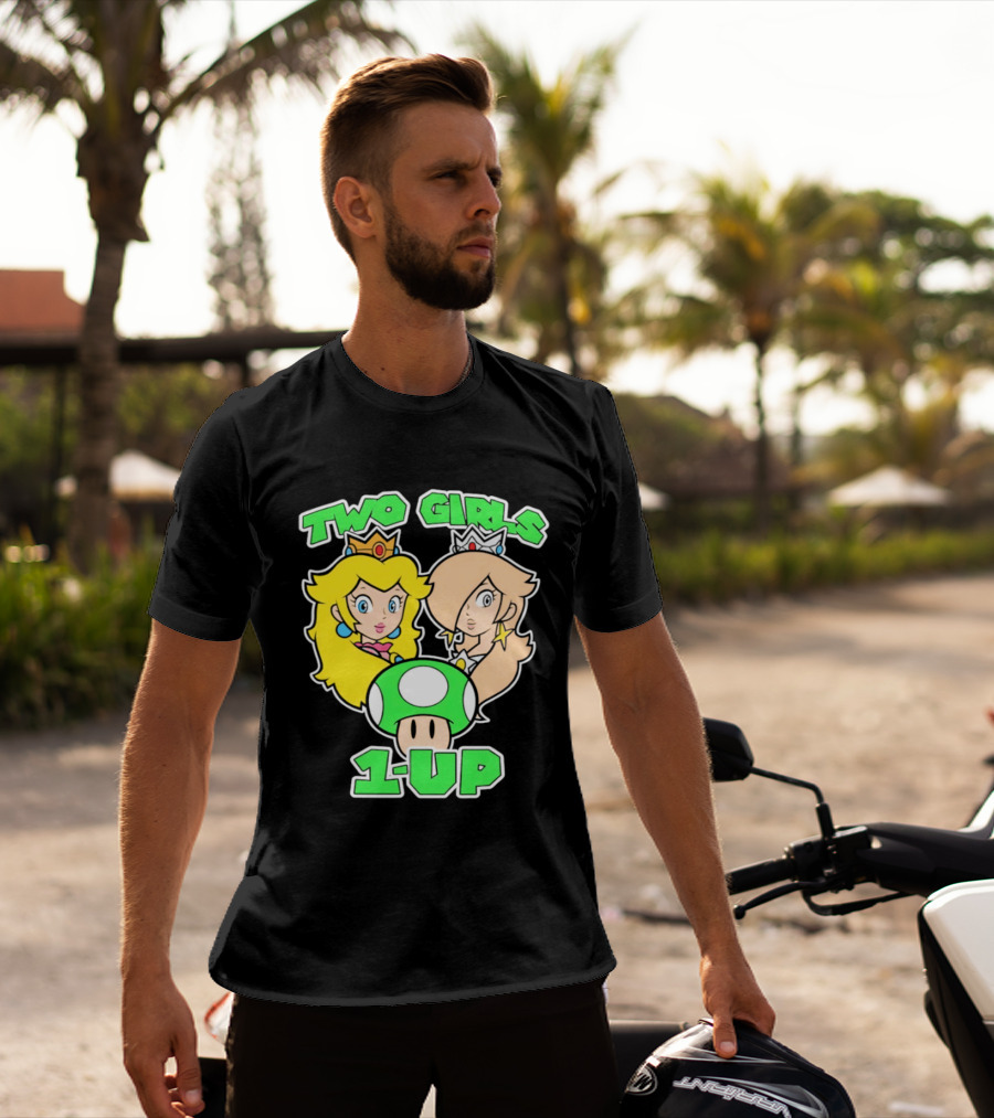 Two Girls 1 Up Mushroom Princesses Gaming T-Shirt