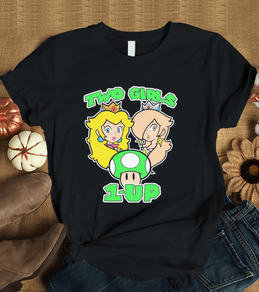 Two Girls 1 Up Mushroom Princesses Gaming T-Shirt