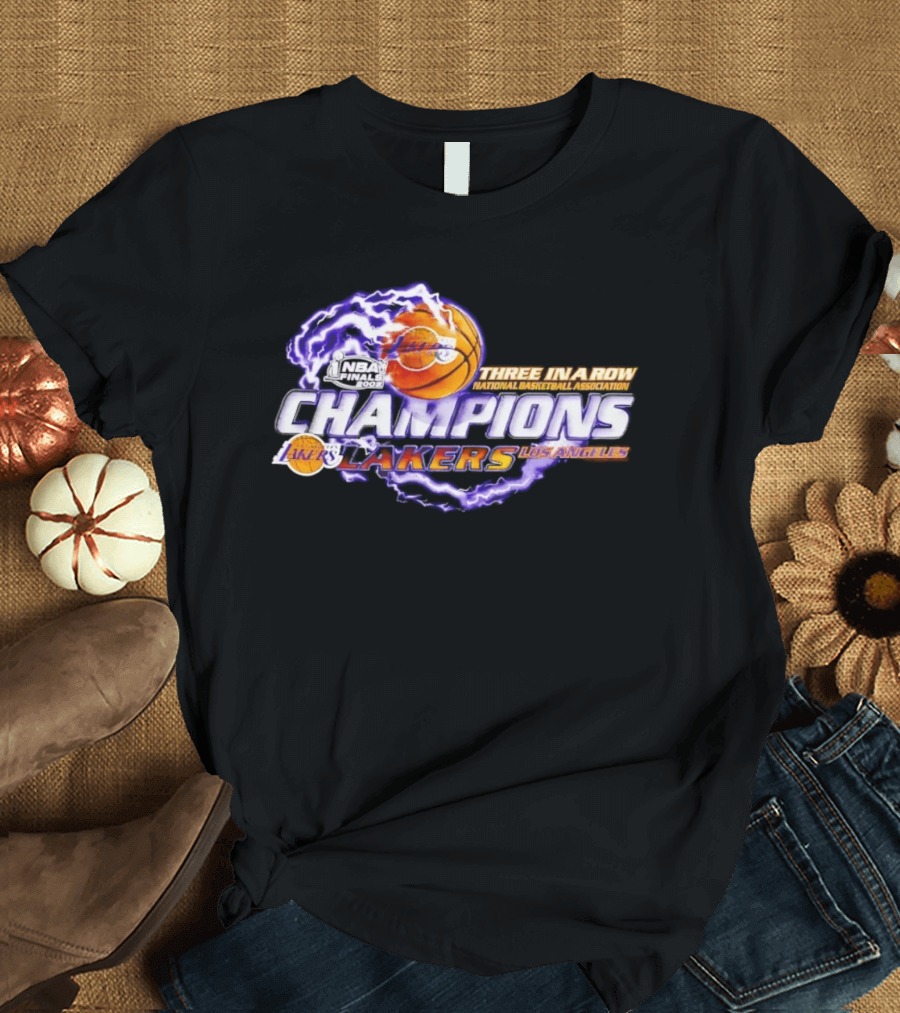 NBA Champions Los Angeles Lakers Three In A Row National Basketball Association T-Shirt