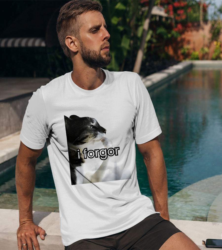 Cat I Forgor Meme Digital Image Paw Licking Pensive Moment T-Shirt