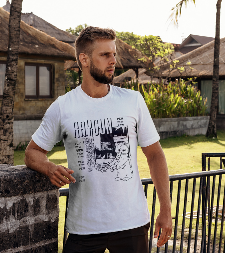 Raygun Cat Pew Pew Galactic Space Adventure T-Shirt