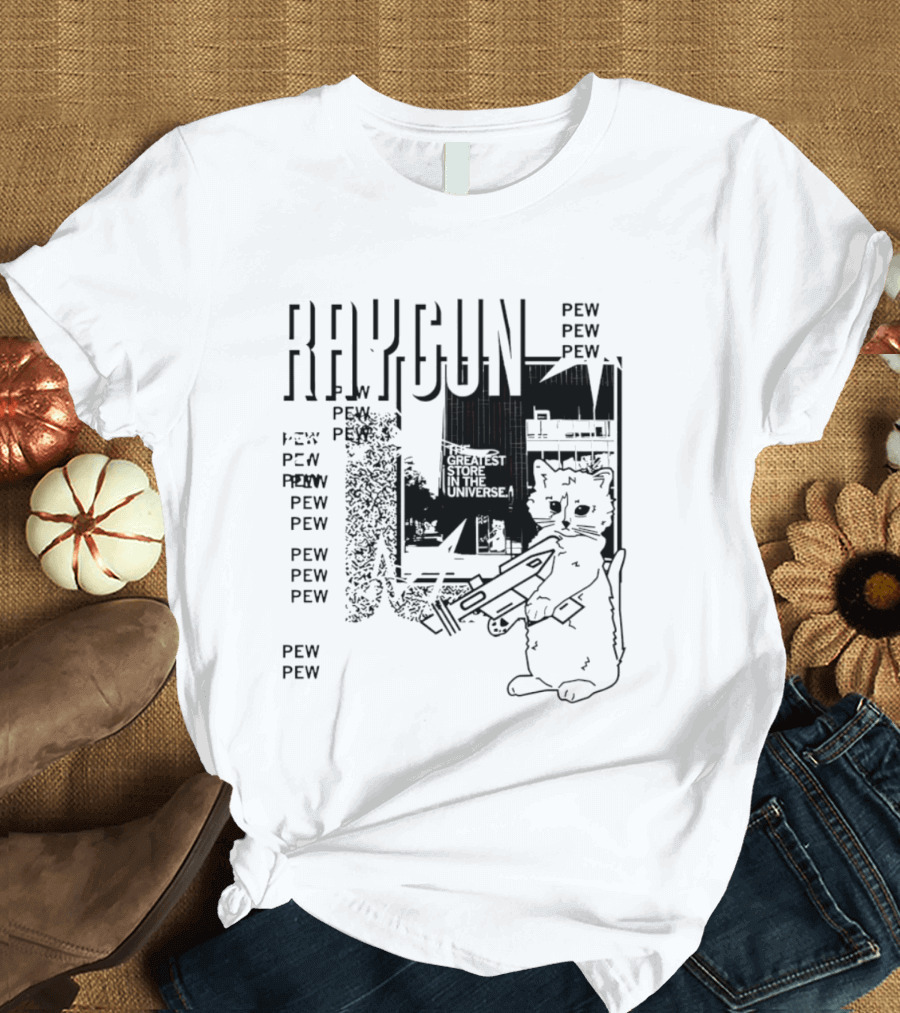 Raygun Cat Pew Pew Galactic Space Adventure T-Shirt