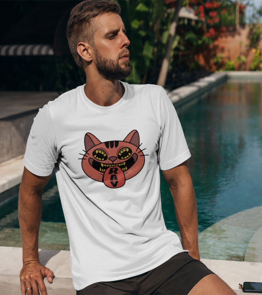 Exociety Rav Cat Tongue Out Face Graphic Urban Streetwear T-Shirt