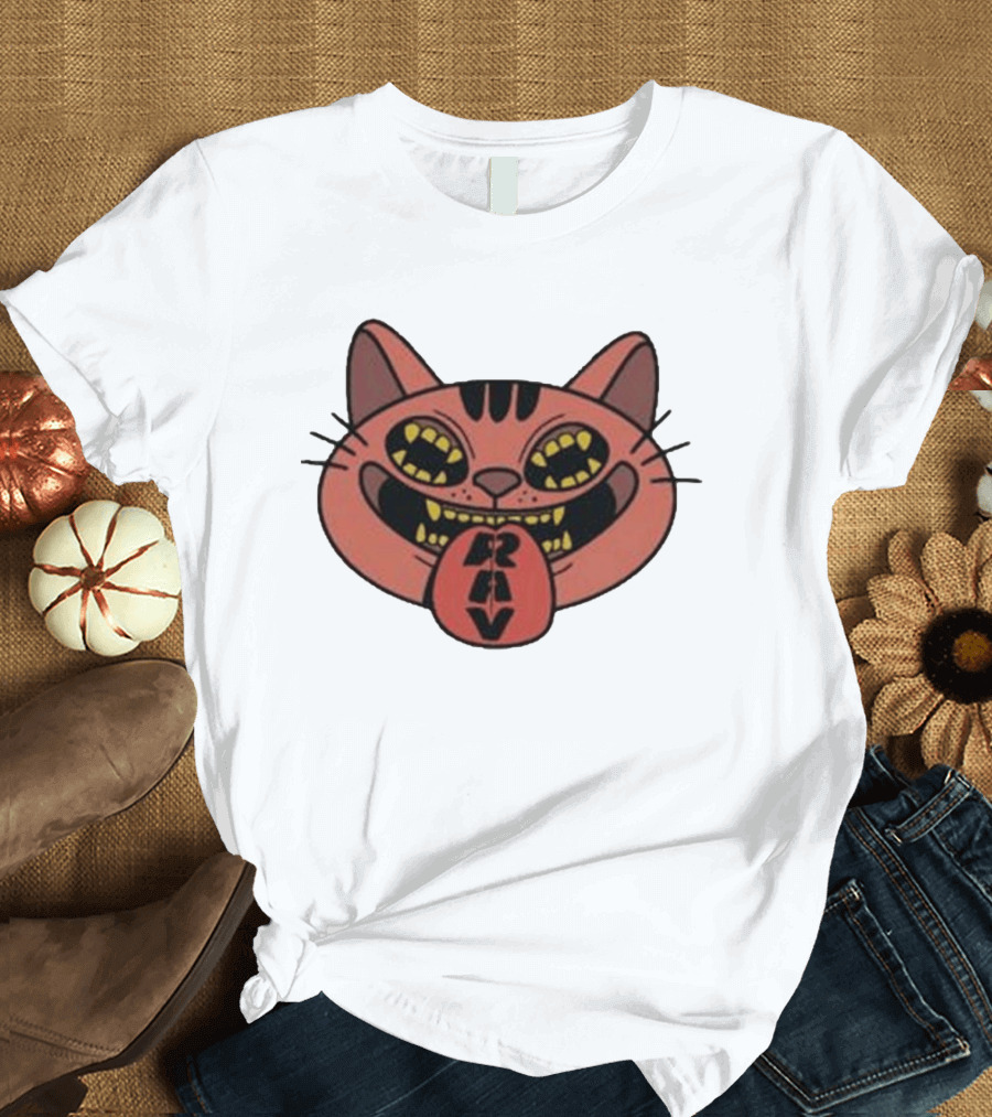 Exociety Rav Cat Tongue Out Face Graphic Urban Streetwear T-Shirt